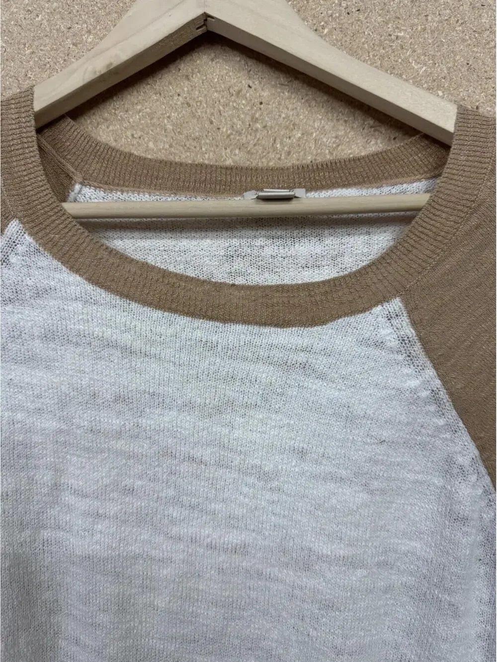 (RFB3) J Crew Womens XXL Sweater Cream Tan Colorblock Raglan Lightweight Knit